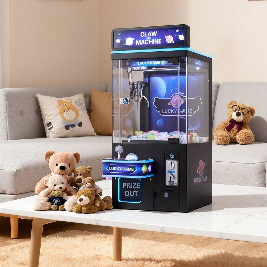 Claw Crane Machine, Medium-Sized Arcade Game Machine With Light & Sound, Adjustable Steel Claws, Precise Toy Candy Grabber Prize Dispenser Vending Toy, For Commercial Home Cinema, Black Purple - 查看 1
