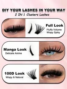 Rikuaild 140片假睫毛套装，包含尖刺仙女睫毛、动漫睫毛和100D蓬松柔软睫毛，二合一混合假睫毛，打造戏剧性妆容，提升您的美丽。在家即可DIY定制睫毛。 - D - 查看 5