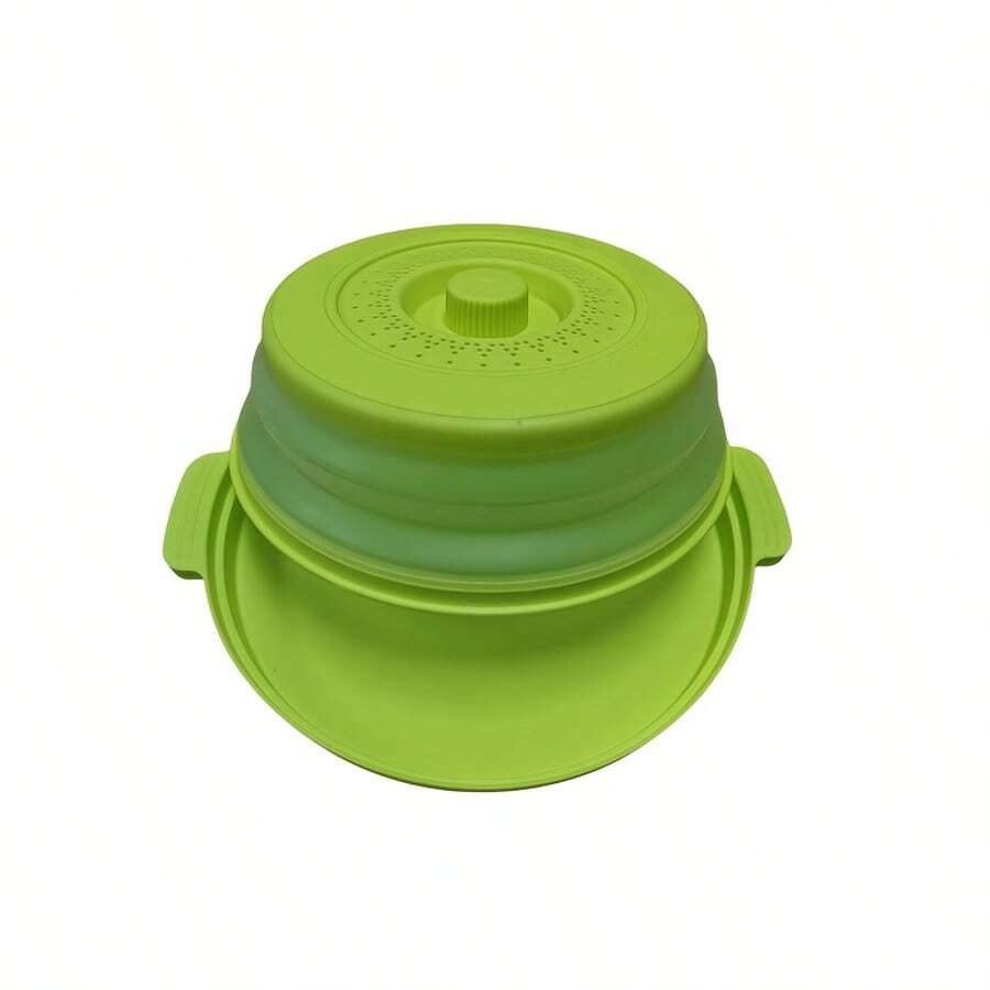 2025 New Microwave Food Splash Guard & Base Mat - 10.5" Foldable Ventilated Cover With Anti-Scalding & Thickening Design, Durable Plastic & Silicone For Kitchen & Dining Room Safety - Green - View 1