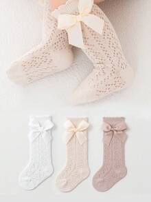 3 Pairs Children Bow Mesh Leg Stockings Anti-Mosquito Breathable Mid-Calf Socks, Sweet Princess Style - Multicolor - View 1