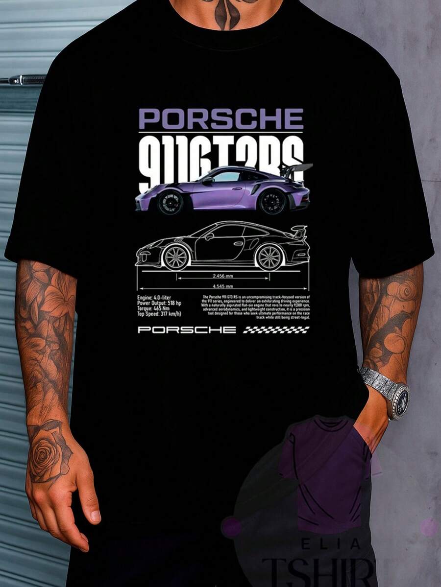 Streetwear T-Shirt Cars Skyline GT3RS Automobiles Vehicles Racing Drift Street Fashion Urban Culture Skaters Unisex Men's Women's 100% Cotton Top Premium Streetwear New Release Immediate Shipping Various Colors!! - 72579-911 GT3 RS - 查看 1