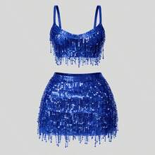 Women's Carnival Outfit: Top And Skirt With Fringe And Sequins, Glitter For Parties - Bạc - Xem 2