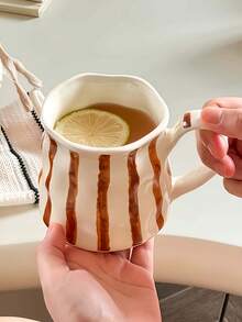 1pc Ins-Style Striped Ceramic Mug, Dishwasher & Reusable, 400ml Coffee Cup, Suitable For Living Room/Bedroom/Office, Ideal Gift For Family, Friends, Couples, Couple, Children, Suitable For Holidays Like Valentine's Day, Spring Festival, Father's Day, Mother's Day, Teacher's Day, New Year, Qixi Festival, National Day, Children's Day, Women's Day - Multicolor - View 10