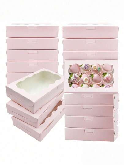 10/20pcs - Cookies/Pastries Boxes With Clear Window, Size: 7 X 4.3 X 1.5 Inches, Pink/White/Brown Kraft Paper Material, Premium Baked Goods Gift Boxes For Valentine's Day, Wedding, Party, Christmas, Birthday And More