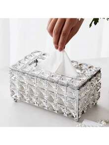 1pc Silver Tissue Box Cover, Rectangular Tissue Paper Holder, Suitable For Bathroom, Bedroom, Living Room, Desk, Vanity - Silver - View 7