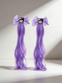 时尚儿童发饰 - 可爱卡通格子蝴蝶结树脂发夹 - 紫色 - 查看 2