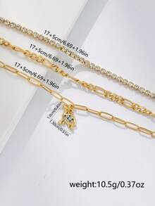 Tkool 3件套女士手链套装，波西米亚夏季海滩风，包含镀金多层基础链、费加罗链、网球锆石链、回形针链、铜镶嵌蓝色锆石海龟吊坠多层叠戴手链，海洋动物叠戴手链饰品礼品 - 金黃色 - 查看 5