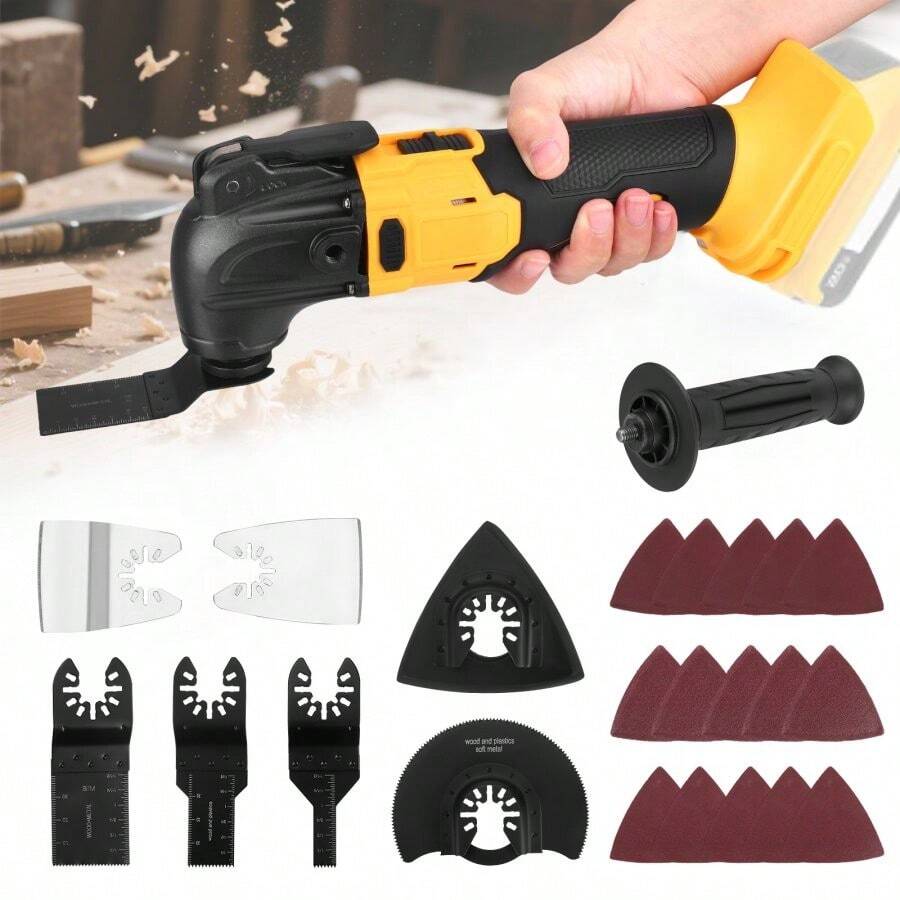 Cordless Oscillating Multitool, Cordless Multi Tools With 6 Variable Speed, 4°Oscillation Angle, 23PCS Oscillating Tool For Scraping Cutting Sanding [Tool Only] - Yellow - View 1