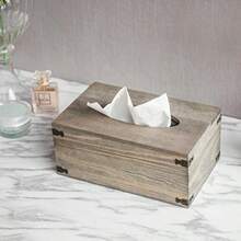MyGift Funda para caja de pañuelos, hecha de madera en color gris con acabado rústico, tiene tapa con bisagras(Gris) - Multicolor - Ver 5
