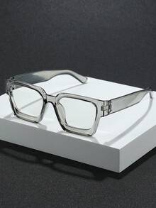 1副塑料方形几何全框多色个性新款ins风流行设计男士透明眼镜，适合户外休闲活动、约会装扮、办公室、音乐节、家庭出游、外出穿搭配饰，适合所有脸型 - 無色 - 查看 4