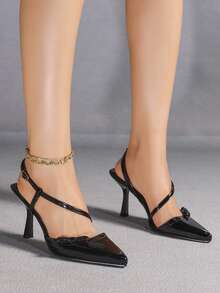 Women's Black Pointed Toe Fashion Daily Personalized Minimalist Stiletto Heel Slip-On Hollow-Out Soft Bottom Comfortable Shoes - Black - View 2