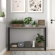 Mesa de Consola Estrecha con Estilo Encantador - Estructura en V y Estantes Abiertos, Toque Industrial Versátil para Sala o Entrada - Color Gris - Gris - Ver 5