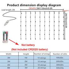 1 pieza Luces de cadena LED para cortina de ventana, 8 modos, alimentado por USB, adecuado para el Día de San Valentín, boda, vacaciones, dormitorio, fiesta de cumpleaños, decoración de Eid (control remoto no incluido) - Luz de cortina USB - Ver 5