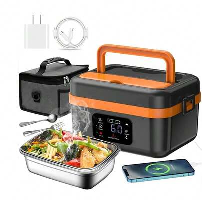 Fiambrera eléctrica inalámbrica para adultos, 8000 mAh, recargable, calentadores de alimentos con temporizador y calefacción ajustable, contenedor de 1L con bolsa aislada para oficina