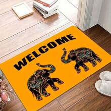 1pc 2D Flat Flannel Premium Flannel + 0.43inch Thick + Non-Slip Backing Welcome Mat With Lucky Elephant Playing Pattern, Anti-Slip Mat, Ultra-Comfortable Flannel Mat For Indoor And Outdoor Doorways, Living Room, Bedroom, Laundry Room, Available In Various Sizes, Machine Washable And Fade-Resistant, Suitable For Multiple Scenarios.Home Decor Accessory To Make Your Space More Interesting! - Multicolor - View 5