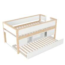 Single Bed, Dimensions 90x200 Cm, With Extendable Bed, Bunk Beds, Several Storage Compartments, Without Mattress, White + Natural Colour. - White - View 5