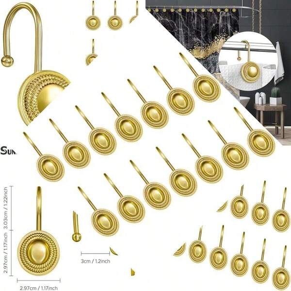 Bathroom Metal Round Shower Curtain Hooks, Modern Decorative Home Accessories For Sunlit Gold Application