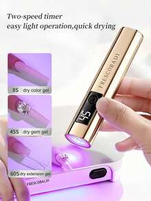 Handheld UV Metal One-Line Light With Screen Display, For Gel Nails, Mini Nail Lamp, Portable LED Nail Lamp, USB Nail Dryer, For Quick Curing Nail & Foot Care Tools - Gold - View 3