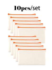 50/20/10/5件套空白帆布铅笔盒，配彩色拉链，DIY工艺绘画空白升华化妆包，洗漱用品收纳袋，学生文具袋，学校用品拉链袋，创意礼品袋，适合生日、节日、母亲节、情人节、开斋节等场合，轻便旅行收纳袋，个人物品收纳袋 - 米色 - 查看 43