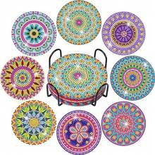 Bộ 8 đế lót ly tranh đính đá Mandala tự làm, có khả năng cách nhiệt và chống trượt, kèm giá đỡ, là món quà thủ công tuyệt đẹp. - Nhiều màu - Xem 9
