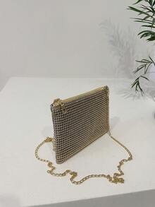Fashionable Shiny Rhinestone Decorated Crossbody Bag, Casual Shoulder Bag With Detachable Chain Strap And Zipper Closure, Glamorous Rhinestone Bag - Silver - View 9