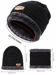 2pcs/Set Winter Knit Hat & Scarf Set, Warm Thick Fleece Lining, Unisex Casual Warm Hat - A - View 7