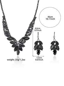 Black Zirconia Leaf Jewelry Set, Elegant Necklace + Earrings, Shiny Accessories For Party & Date - Multicolor - View 3