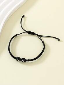 1pc Fashionable Minimalist Resin Letter Handmade Braided Adjustable Bracelet For Men - Black - View 3