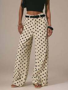 Polka Dot Jeans Women Low Rise Cute Baggy Jeans Y2k Straight Wide Leg Boyfriend Denim Pants Streetwear - 白色 - 查看 2