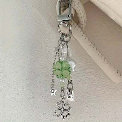 1pc Four-Leaf Clover Keychain & Phone Charm, Lucky Decorative Pendant For Bags Or Keys, Cute Elegant Accessory And Meaningful Gift For Friends Or Loved Ones