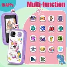 2.8英寸触摸屏儿童智能手机玩具，带双摄像头、游戏、音乐播放器，适合3-10岁女孩的圣诞节/生日礼物，儿童玩具手机