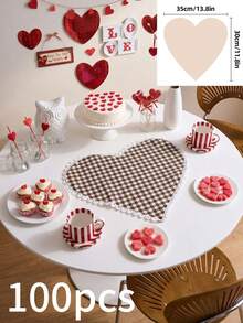 1/2/4/6pcs Coffee Plaid Heart Lace Edged Placemats, Home Kitchen Decor Table Mats, Non-Slip Coasters For Cups/Bowls, Suitable For Holidays, Parties, Birthdays, Weddings, Dinners, Offices, Coffee Tables, Home Decor, Dorms, All Seasons - Coffee Brown - View 10