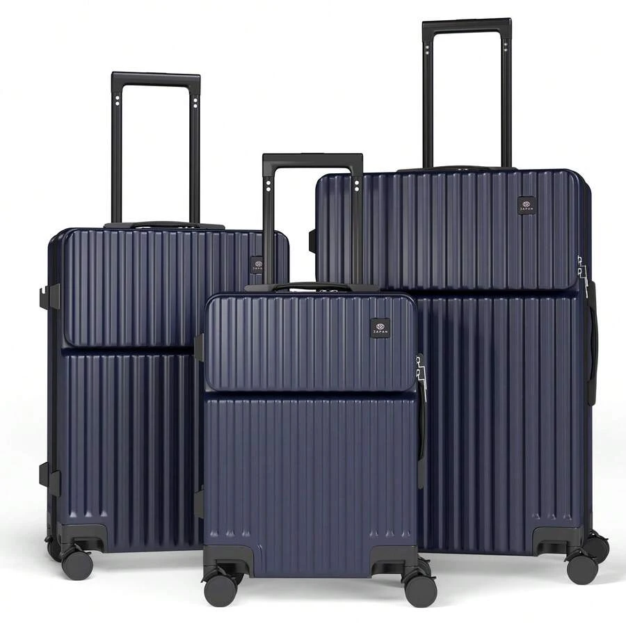YSTYLE Multi-Functional Three-Piece Carry-On Luggage Set, Suitcase, Ultra-Light Hardside Suitcase Made Of ABS+PC Material Equipped With TSA-Approved Locks And Four Double-Sided Spinner Wheels - Dark Blue - View 1