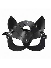 2件套朋克风猫脸面具，猫耳项圈角色扮演面具套装，可调节面具，适合派对服装、化装舞会和万圣节