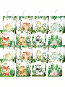 1/6/12/20 unidades de sacolas de lembrancinhas com estampa de animais da selva, com alças, para lembrancinhas de doces com tema de animais do zoológico, presentes para festas temáticas de selva, para casamentos e aniversários. - Multicolorido - Ver 1