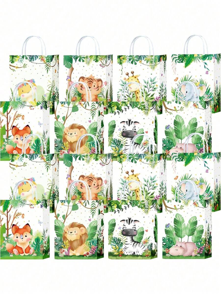 1/6/12/20 unidades de sacolas de lembrancinhas com estampa de animais da selva, com alças, para lembrancinhas de doces com tema de animais do zoológico, presentes para festas temáticas de selva, para casamentos e aniversários. - Multicolorido - Ver 1