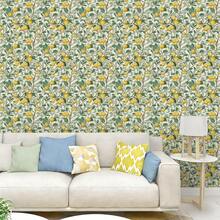 1卷清新柑橘植物自粘墙纸，浅绿色和淡黄色叶子、枝条和果实图案，可移除乙烯基材质，即撕即贴装饰墙贴，复古插画风格墙纸，自然艺术家居装饰贴纸，尺寸17.32 x 393.70英寸，适用于客厅、厨房、卧室、浴室、餐厅、家具翻新，易于安装。 - 彩色 - 查看 3