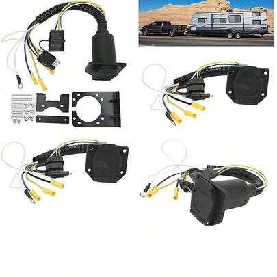 Adaptador de Cableado para Remolque, Convertidor de 4 Vas a 7 Vas, Adaptador de Enchufe de Cableado Elctrico con Soporte de Montaje, Accesorios para RV