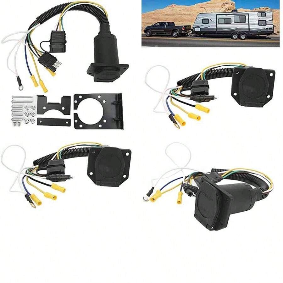Adaptador de Cableado para Remolque, Convertidor de 4 Vas a 7 Vas, Adaptador de Enchufe de Cableado Elctrico con Soporte de Montaje, Accesorios para RV - como se muestra en la figura - Ver 1