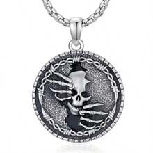 Collar cruz hombre plata collar gótico hombre collar esqueleto memento mori colgante moneda cruz halloween esqueletos punk joyería - como en la foto - Ver 2