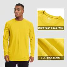 KEFITEVD Men's Long Sleeve Shirts UPF 50+ UV Sun Protection Athletic Shirts For Hiking Running Workout Rash Guard - 黃色 - 查看 3