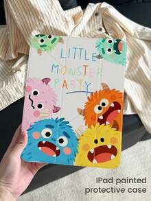 A Cute Cartoon Monster Letter Pattern Double-Sided Acrylic Transparent Crystal Back Cover, Shock-Proof, Suitable For IPad 7th, 8th, 10th Generation (10.2 Inch), Built-In Pencil Slot, Support Sleep/Wake Function, Ideal Christmas And New Year Gift - Multicolor - View 3