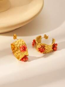 1 Đôi bông tai hình chữ C đính ngọc trai giả kiểu cổ điển, mang phong cách sang trọng và thời trang retro, được làm thủ công từ thép không gỉ mạ vàng 18K, đa năng và thiết kế đẹp mắt. - Vàng - Xem 7