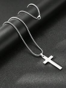 VJS 1件朋克街头风复古不锈钢十字架吊坠项链，男士款，低过敏性