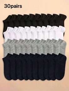 30 pares de calcetines tobilleros para mujer en negro, blanco y gris, calcetines cortos de moda y sencillos 1/3/5/9/10/15/20 pares - Negro - Ver 14
