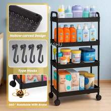 Carrito Organizador Delgado 4 Niveles con Ruedas, Estantería Estrecha para Espacios Reducidos de Hogar - Negro - Ver 5