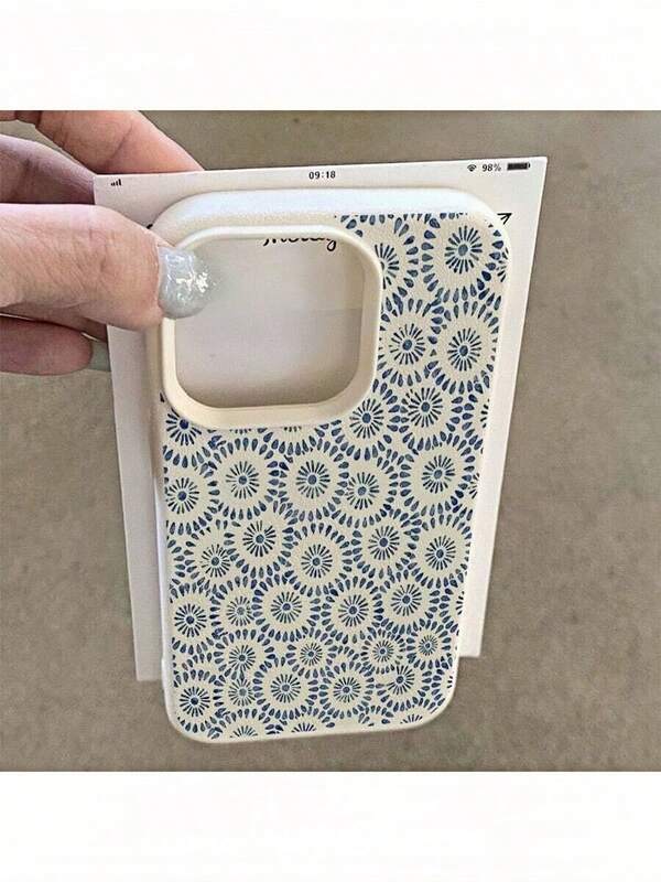 1 stuk modieuze blauwe telefoonhoes met bloemenpatroon, matte ledertextuur, volledige dekking, schokbestendig TPU-telefoonhoesje, compatibel met Apple & Series.