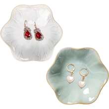 ¡RecomendadoPlato de joyería de cerámica, bandeja de joyería de hojas, soporte de joyería, soporte de plato de anillo pequeño, bandeja de bisutería, bandeja de atrapasueños¡Top de Temporada - Blanco y verde - Ver 13