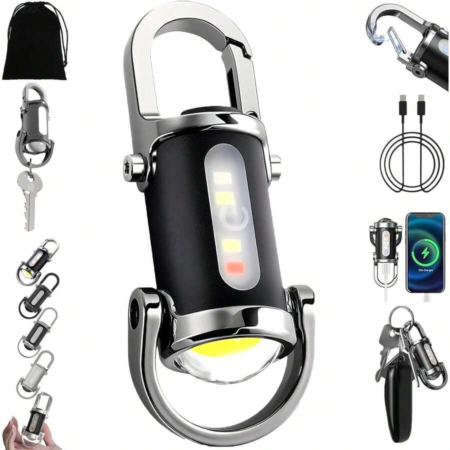 Portable Rechargeable Bright Keychain Flashlight Phone Charger, 2026 Keychain Led Flashlight, Super Bright Mini Keychain With Mobile Power & Waterproof, 7 Lighting Modes For Camping Hiking (1*A) - 黑色 - 查看 1