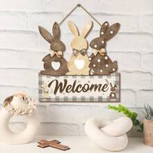 1 chiếc vòng hoa gỗ hình thỏ Phục Sinh màu nâu để trang trí cửa trước, đồ trang trí treo cửa hình thỏ Phục Sinh, vòng hoa gỗ mùa xuân, thích hợp để trang trí tiệc Phục Sinh, trang trí nhà cửa ngày lễ, trang trí treo cửa hàng cà phê và tiệm bánh. - Nhiều màu - Xem 4